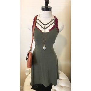 Brand New Fit Flare Cross Neck Mini Dress in Olive